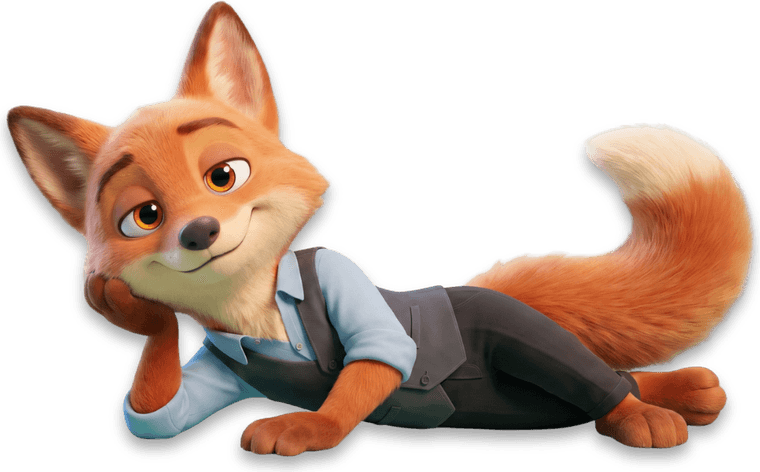 Renard, la mascotte d'Autorenard, allongé