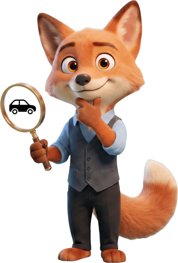 Renard Autorenard cherchant la bonne voiture à la loupe